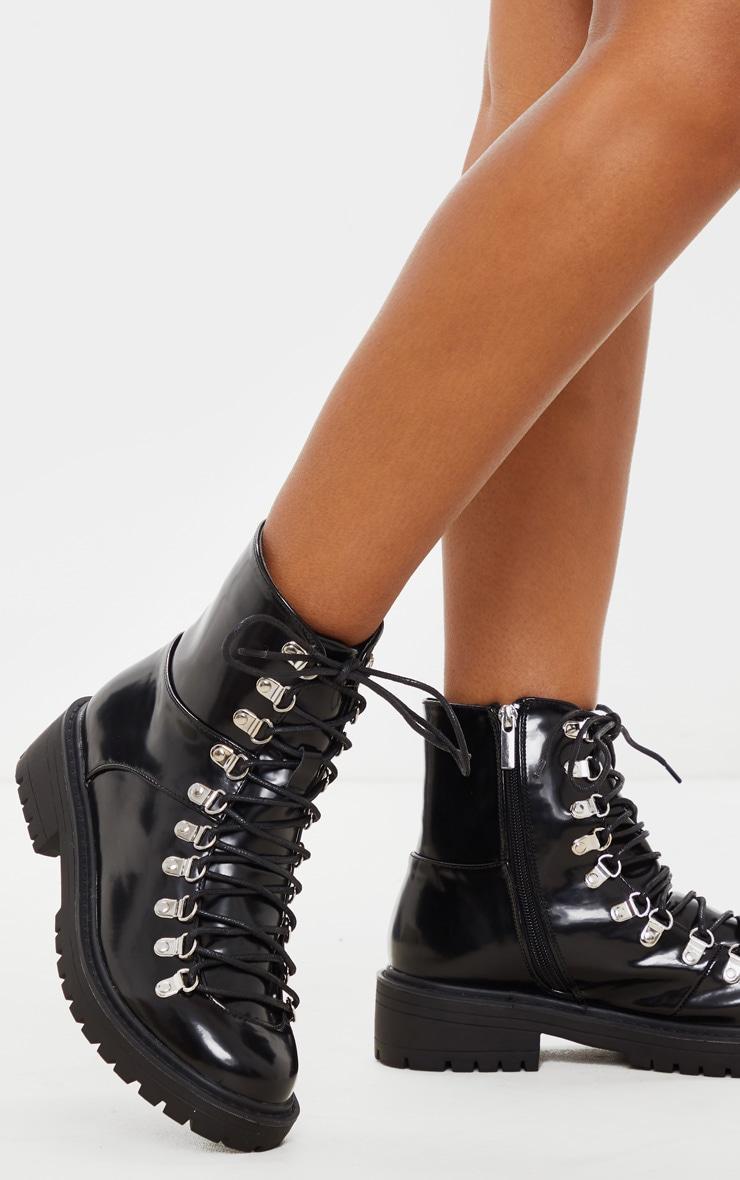 Black Cleated Sole Combat Eyelet Ankle Boot product image