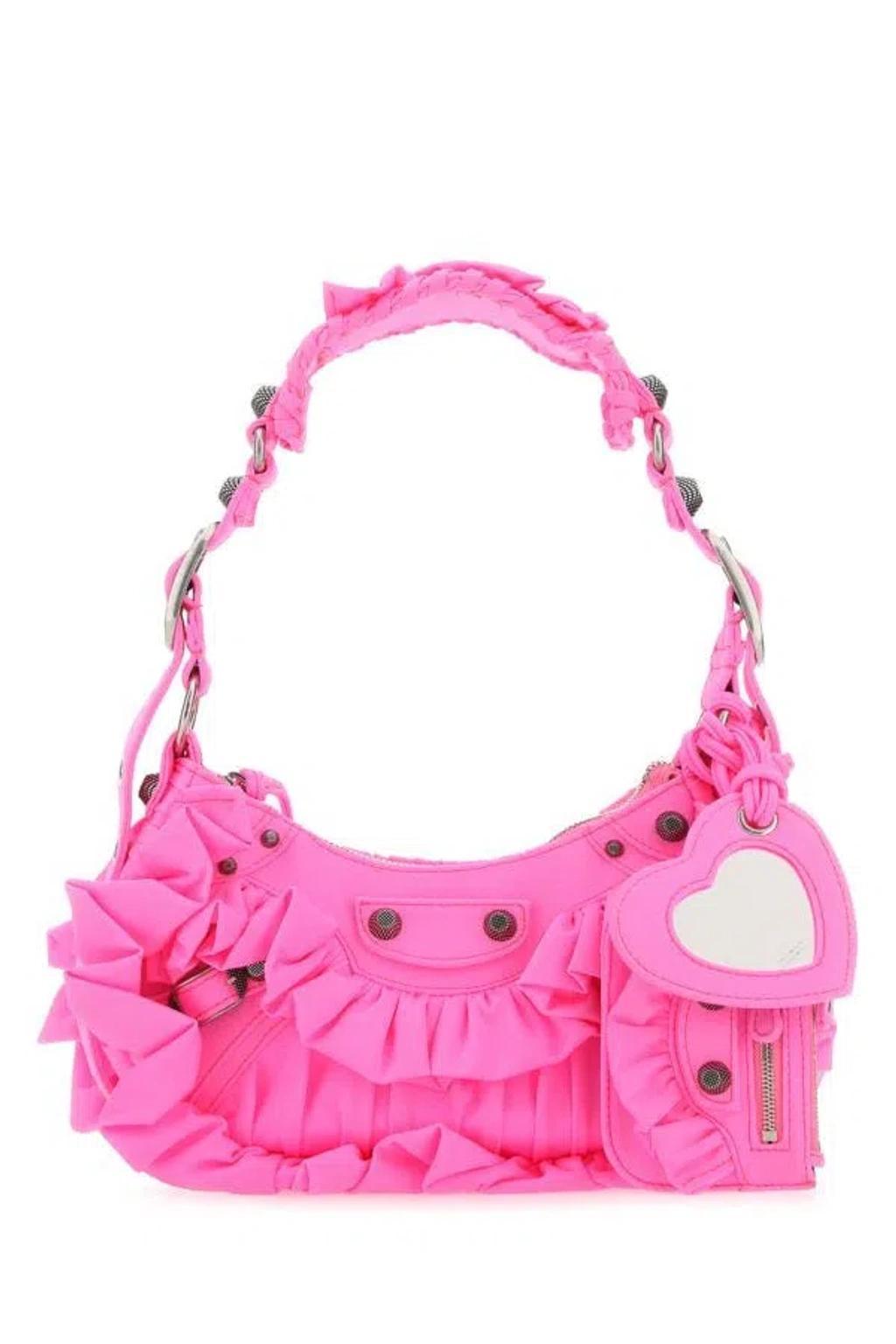 BALENCIAGA Woman Fluo Pink Fabric Le Cagole Xs Shoulder Bag Product Image