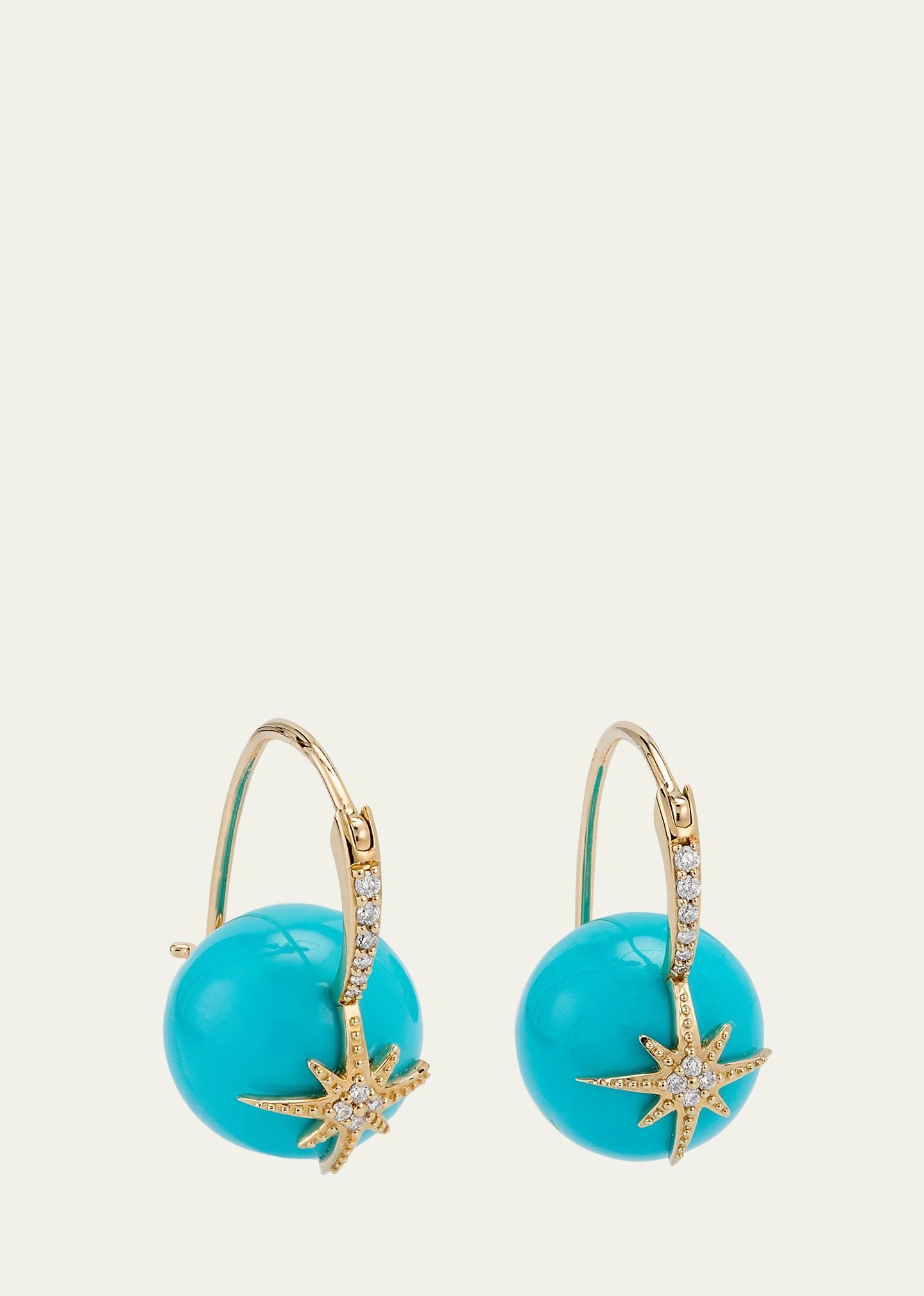 Starburst Turquoise Bead Earrings with Diamonds Product Image