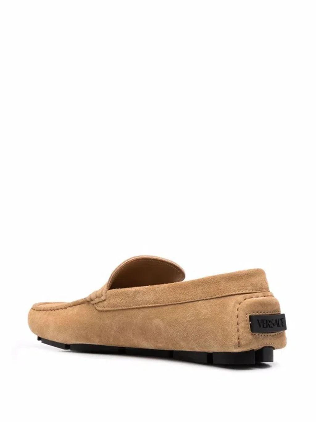 VERSACE Medusa Head-detail Suede Loafers In Brown Product Image