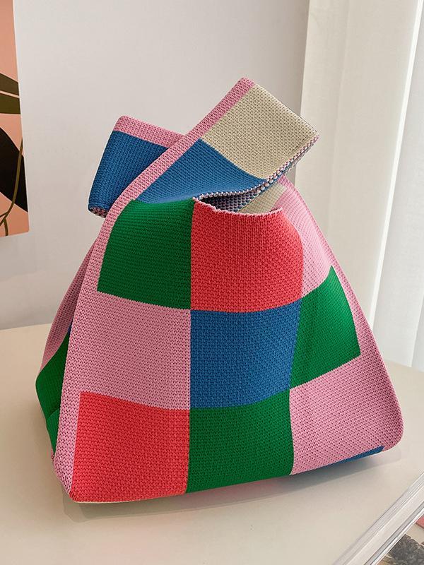 Casual Checkerboard Contrast Color Color-Block Bags Accessories Handbags Product Image