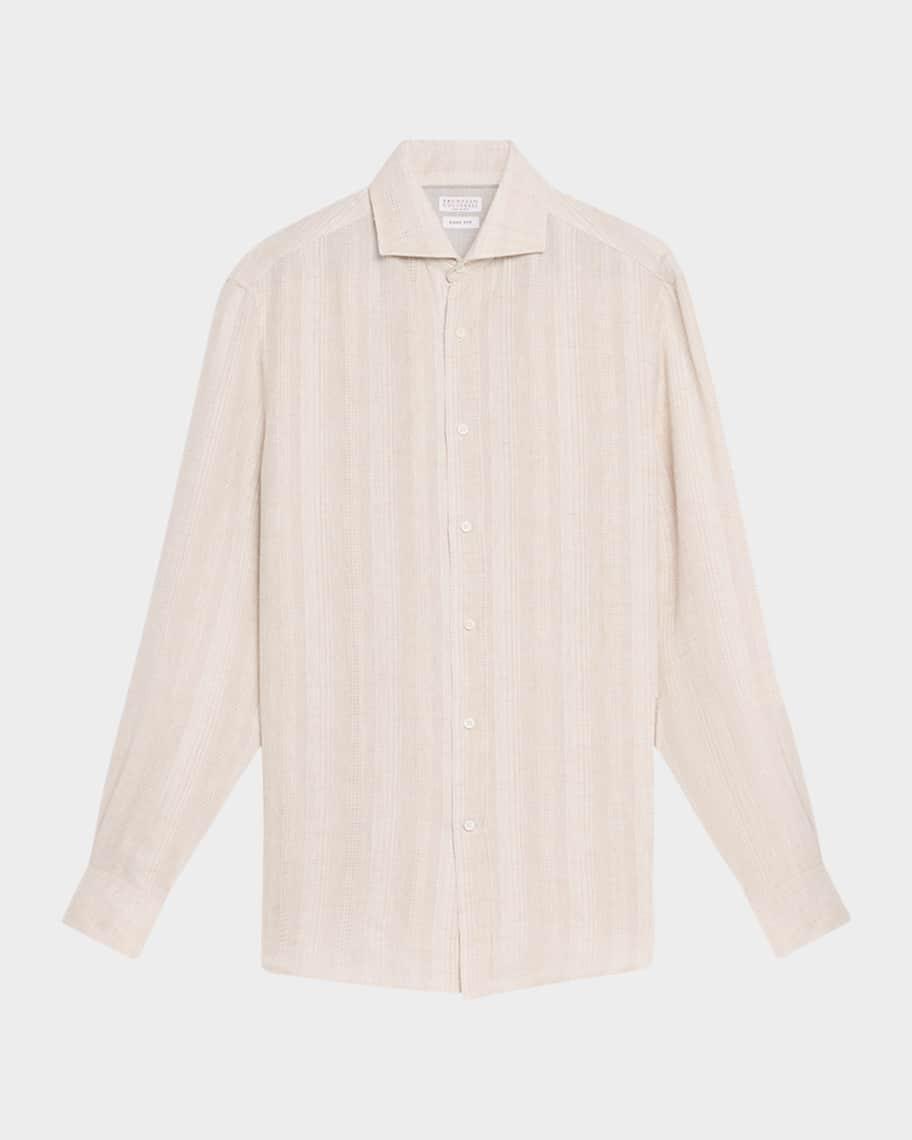 Men's Linen Stripe Casual Button-Down Shirt Product Image