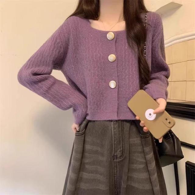 Square Neck Plain Cardigan Product Image