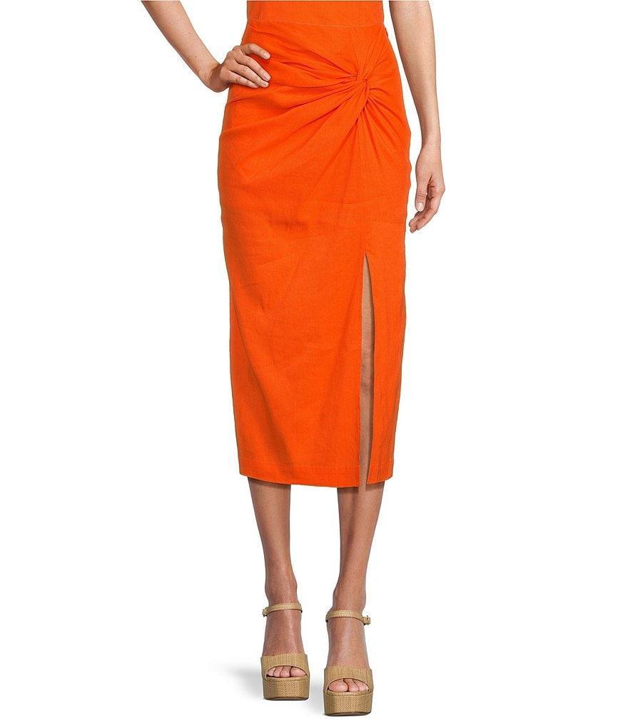 Antonio Melani Penny Linen Blend Faux Wrap Front Slit Coordinating Midi Skirt Product Image