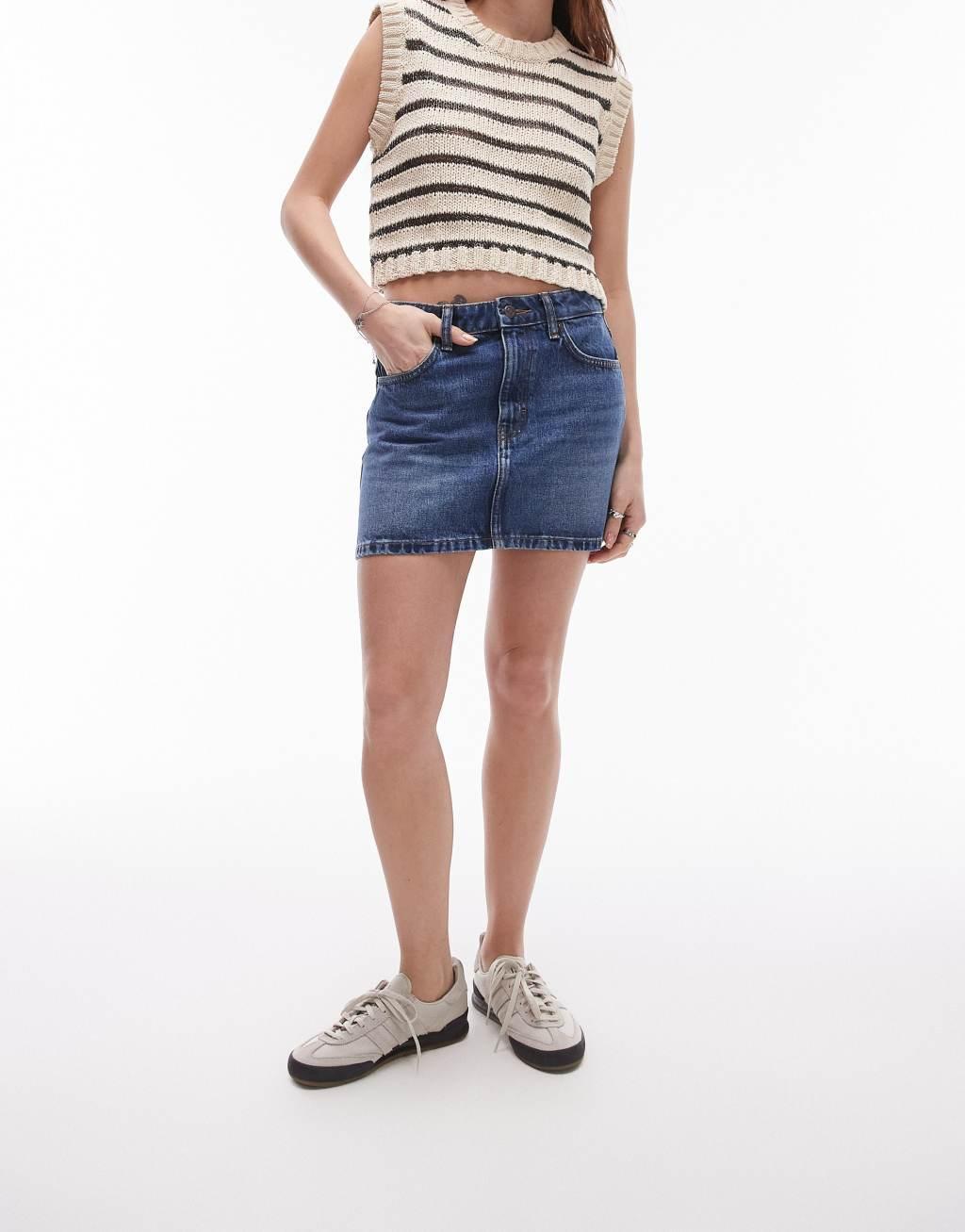 Topshop denim mini pelmet skirt in indigo Product Image