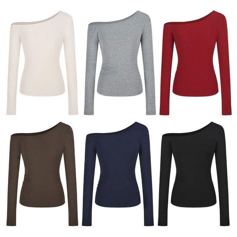 Long Sleeve One Shoulder Plain Top Product Image