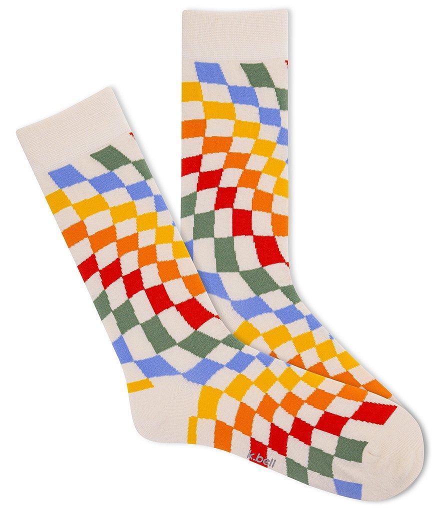 K. Bell Retro Wave Checkerboard Crew Dress Socks Product Image