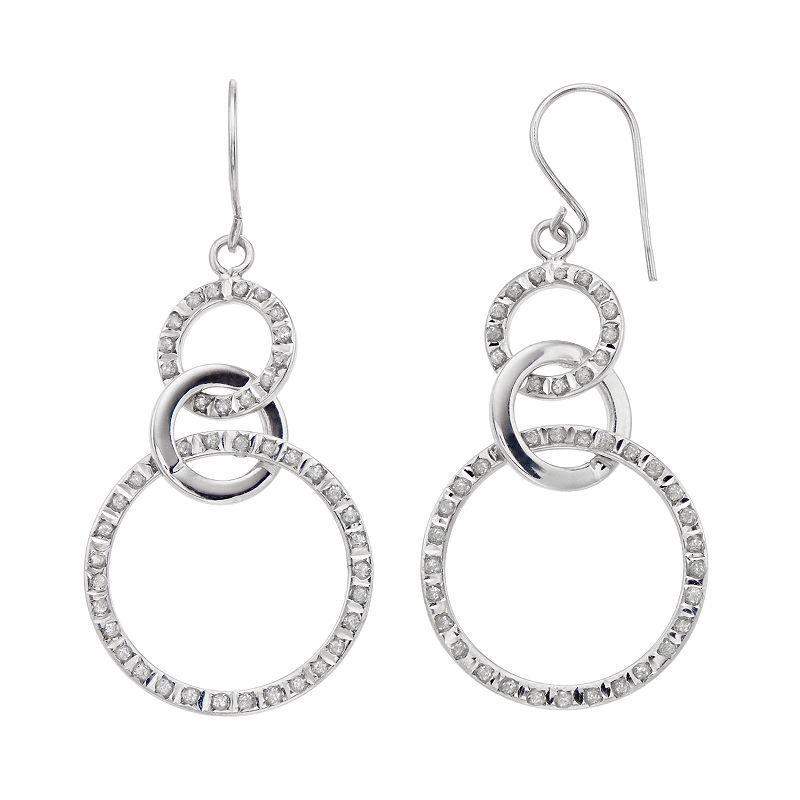 Platinum Over Silver Diamond Mystique Interlocking Circle Drop Earrings, Womens, Silver Tone Product Image