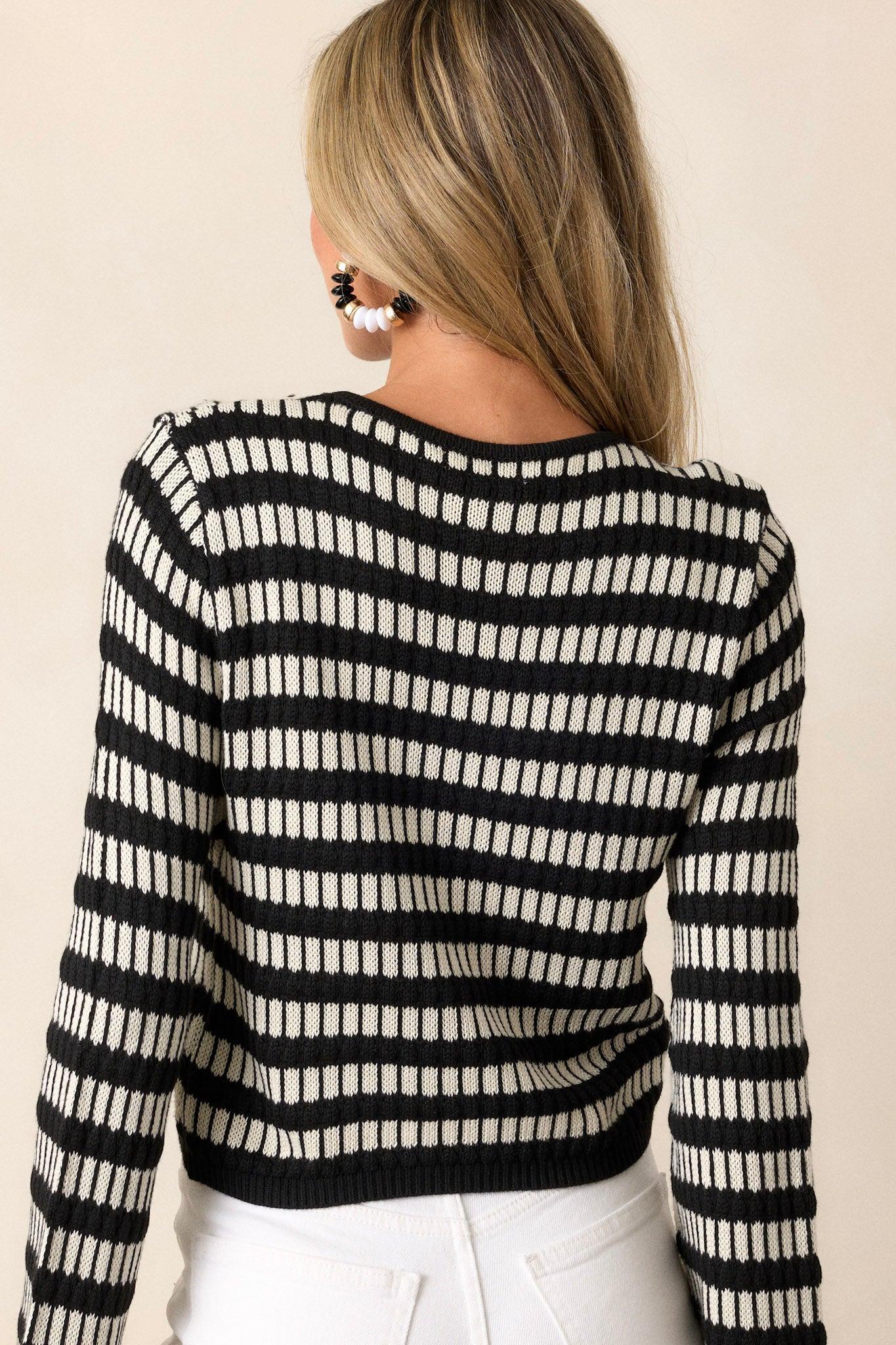 Midnight Reverie Black & Ivory Stripe Long Sleeve Top Product Image