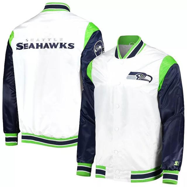 Mens Starter Seattle Seahawks Throwback Warm Up Pitch Satin Full-Snap Varsity Jacket Product Image