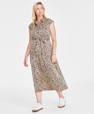 Women's Tonal Jacquard Cap-Sleeve Midi Shirtdress, Created for Macy's Product Image