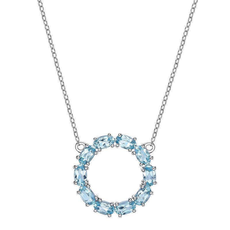 Gemminded Sterling Silver Blue Topaz Round Necklace, Womens Product Image