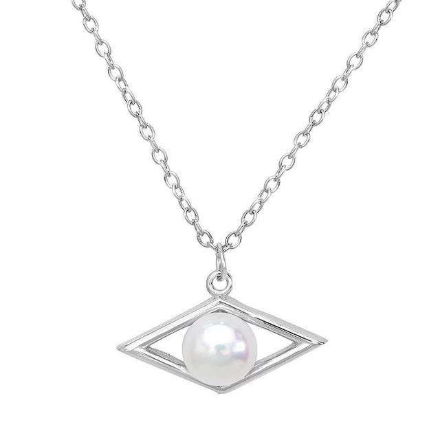 Silver Treasures Simulated Pearl Sterling Silver 18 Inch Cable Diamond Pendant Necklace, One Size Product Image