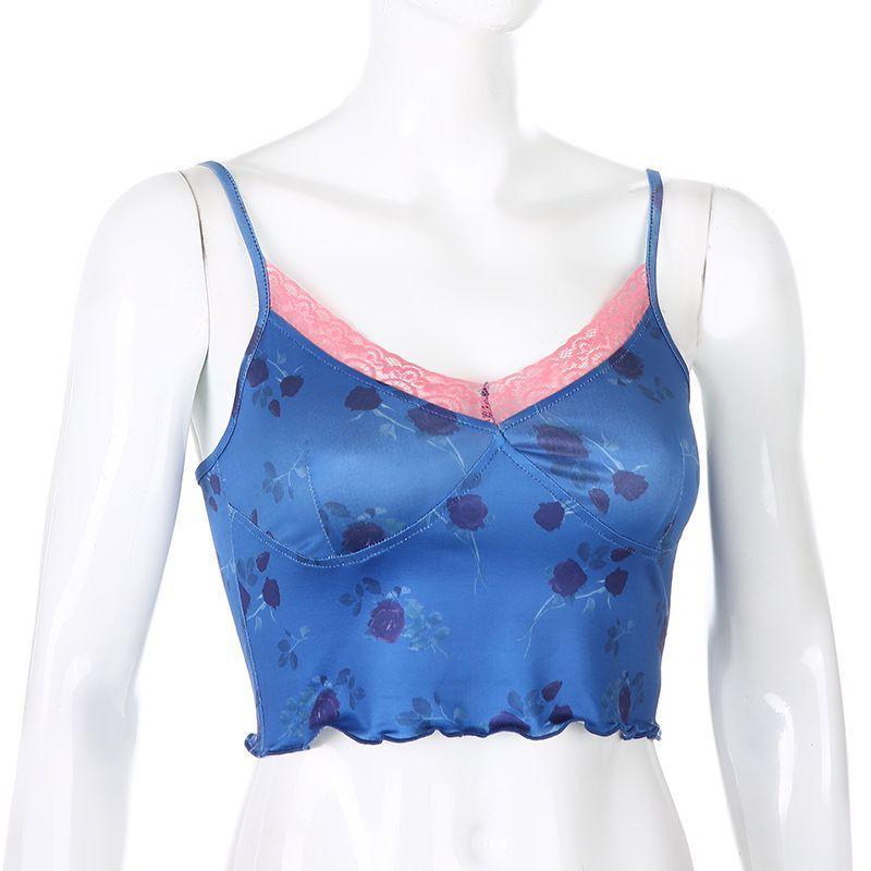 Lace Trim Floral Cropped Camisole Top Product Image