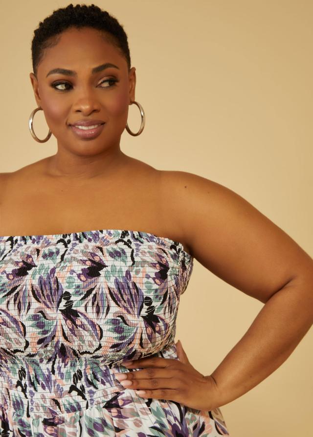 Plus Size Strapless Floral Print Romper Ashley Stewart Product Image