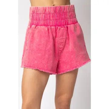 Hot Pink High-Waist Washed Twill Shorts Female Product Image