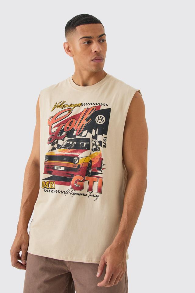 Mens Beige Oversized Volkswagon License vest, Beige Product Image