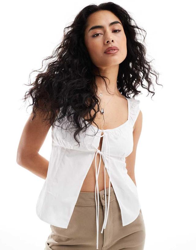 Bershka puff sleeve milkmaid top in white Product Image