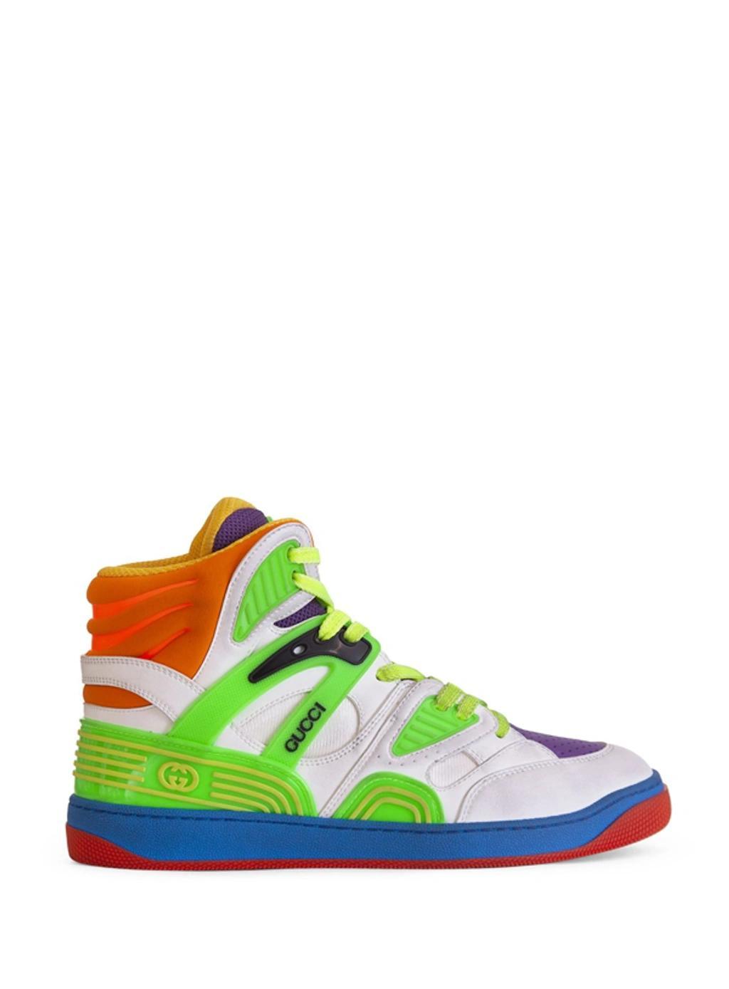 Multicolor Basket High-top Sneakers In Green White Product Image