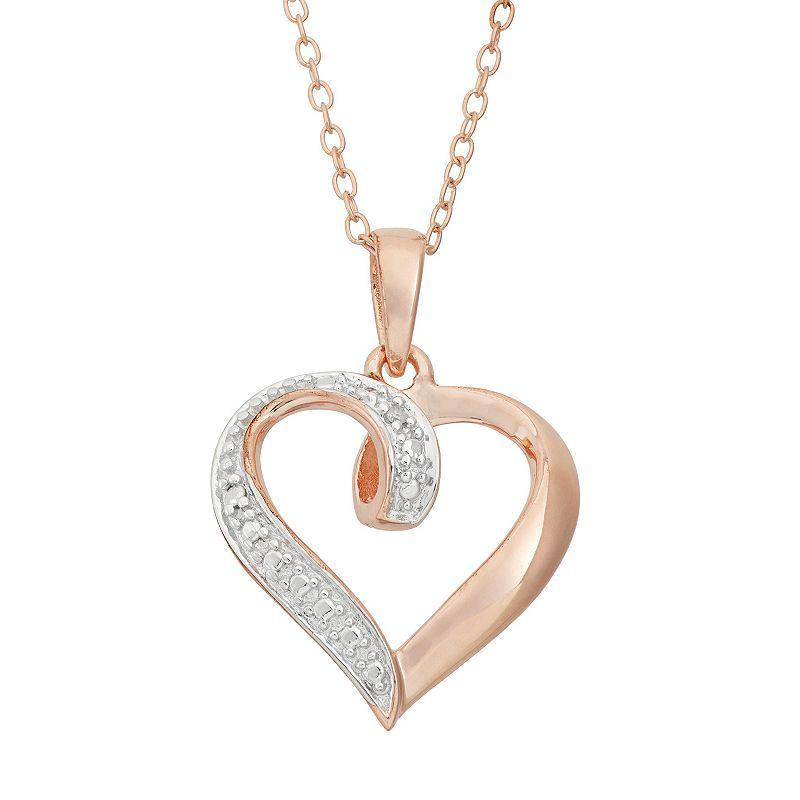 18k Rose Gold Over Silver Heart Pendant Necklace, Womens White Product Image