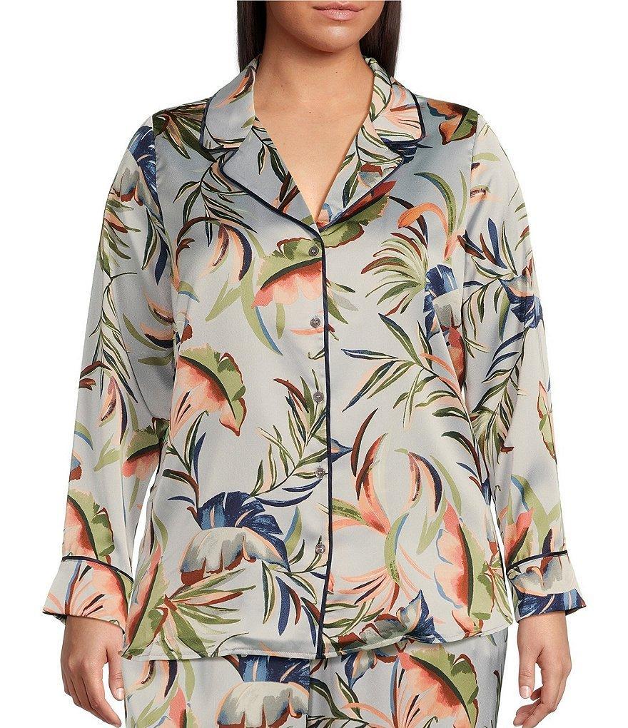 Skies Are Blue Plus Size Floral Print Notch Collar Long Sleeve Button-Front Coordinating Blouse Product Image