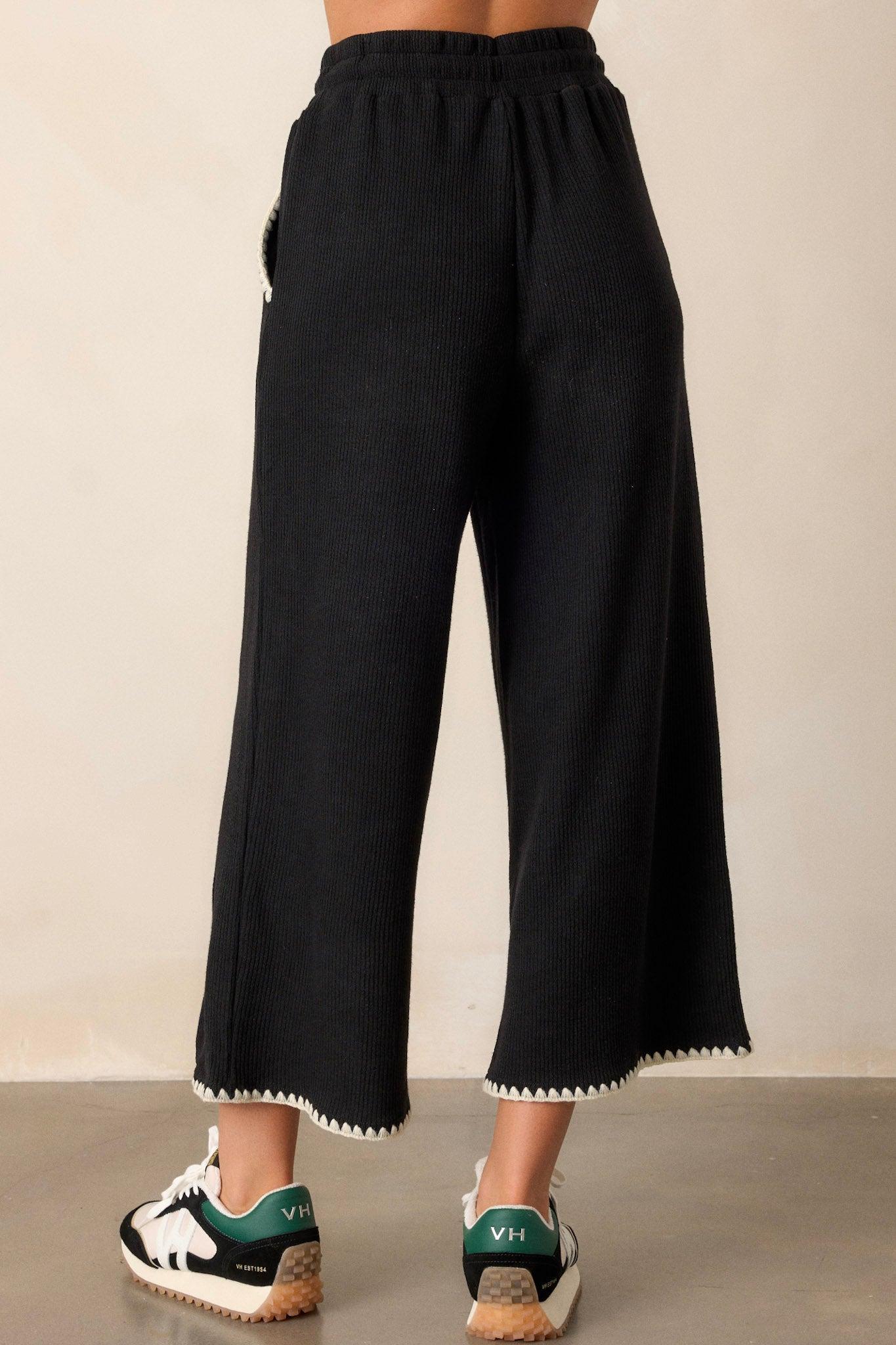 Anytime Now Black Blanket Stitch Wide Leg Pants Product Image