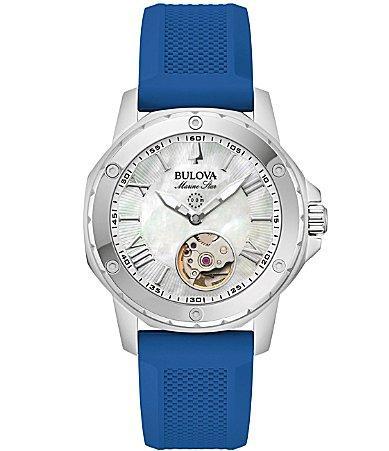 Bulova Womens Automatic Marine Star Blue Silicone Strap Watch 35mm Product Image