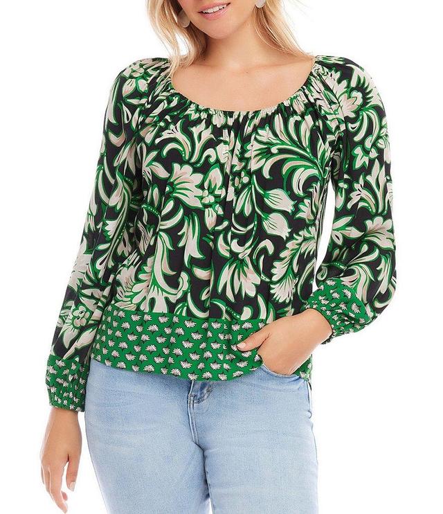 Karen Kane Border Print Scoop Neck Long Sleeve Blouse Product Image