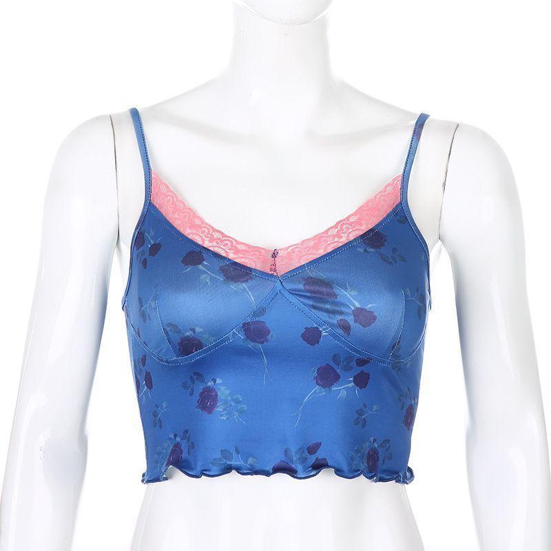 Lace Trim Floral Cropped Camisole Top Product Image