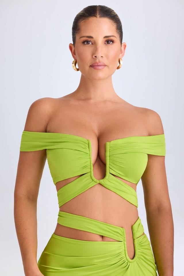 Cut-Out Off-Shoulder Crop Top in Lime Green Product Image