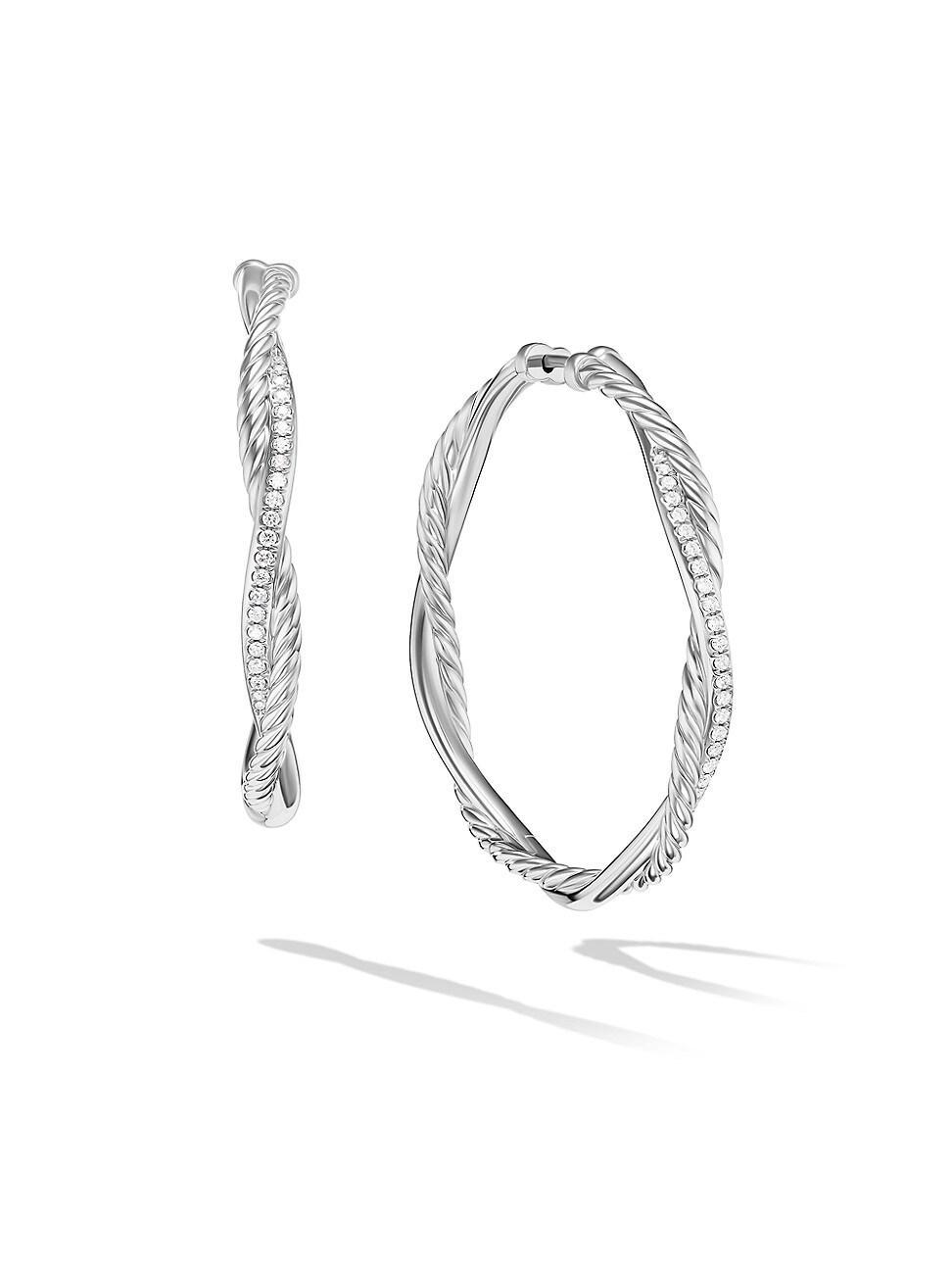 David Yurman Petite Infinity Hoop Earrings in Silver with Diamonds, 4mm, 1.65"L Product Image