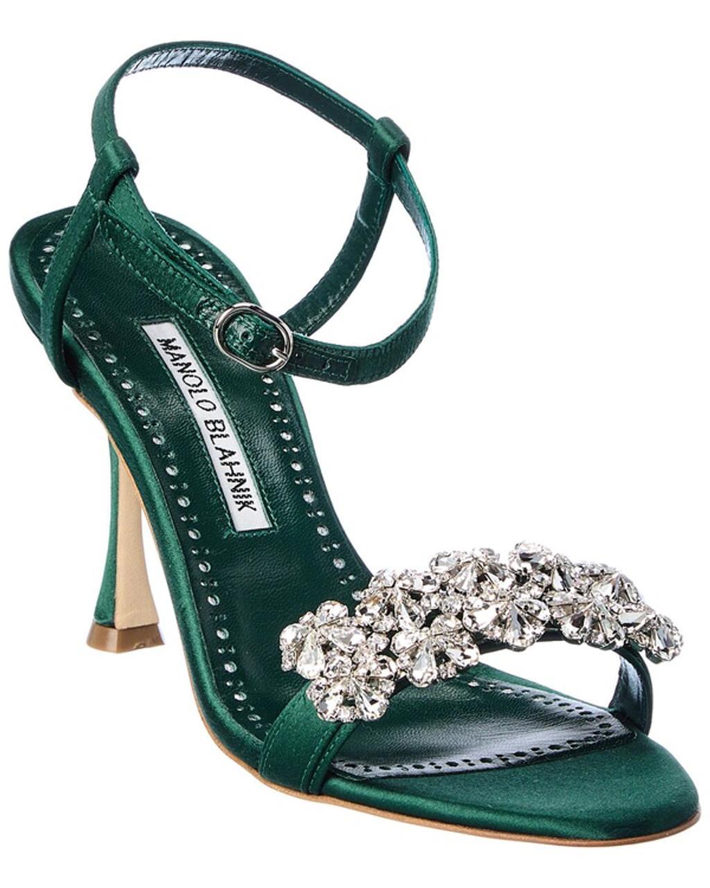 MANOLO BLAHNIK Finah 90 Satin Sandal In Green Product Image