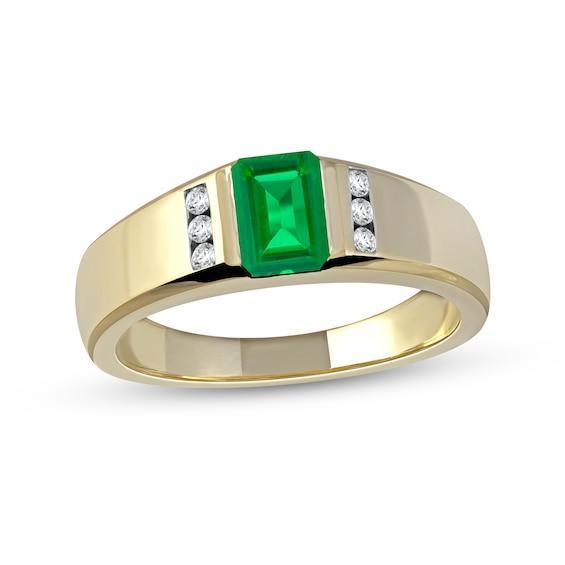 Men's Emerald-Cut Emerald and 1/8 CT. T.w. Diamond Octagonal Frame Tri-Sides Band in 10K Gold Product Image