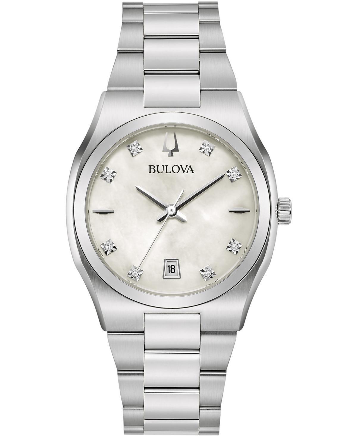 Bulova Womens Surveyor Diamond-Accent Stainless Steel Bracelet Watch 34mm, Created for Macys - Silver Product Image