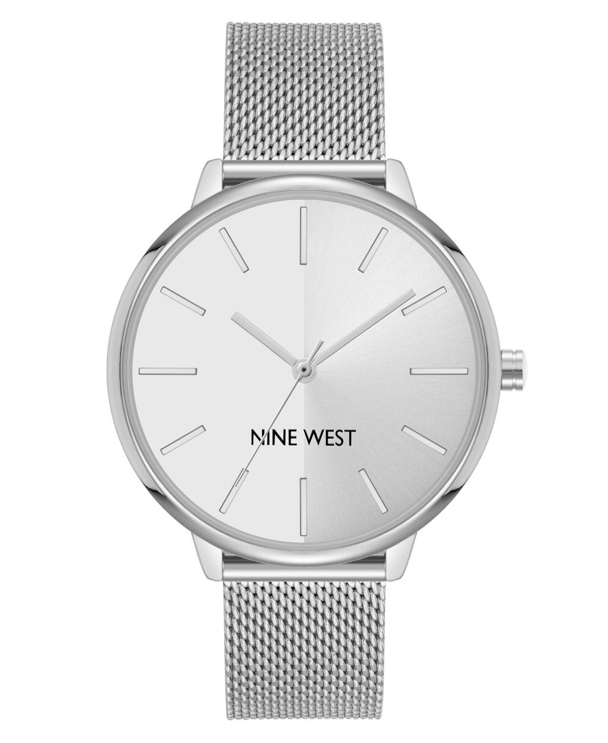 Nine West Womens Quartz Silver-Tone Stainless Steel Mesh Band Watch, 40mm - Silver-Tone Product Image