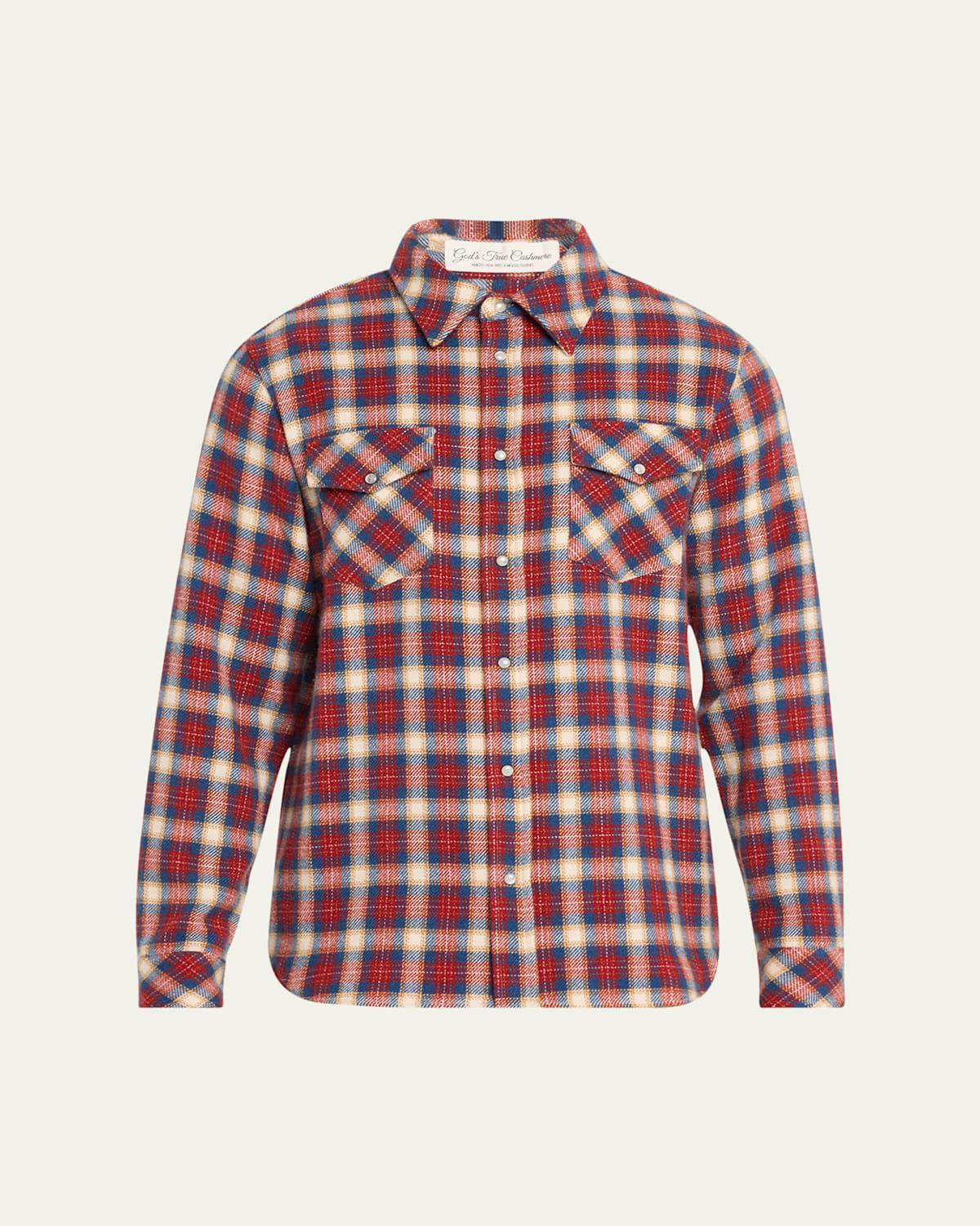 Mens Plaid Cashmere Shirt with Moonstone Snaps Product Image