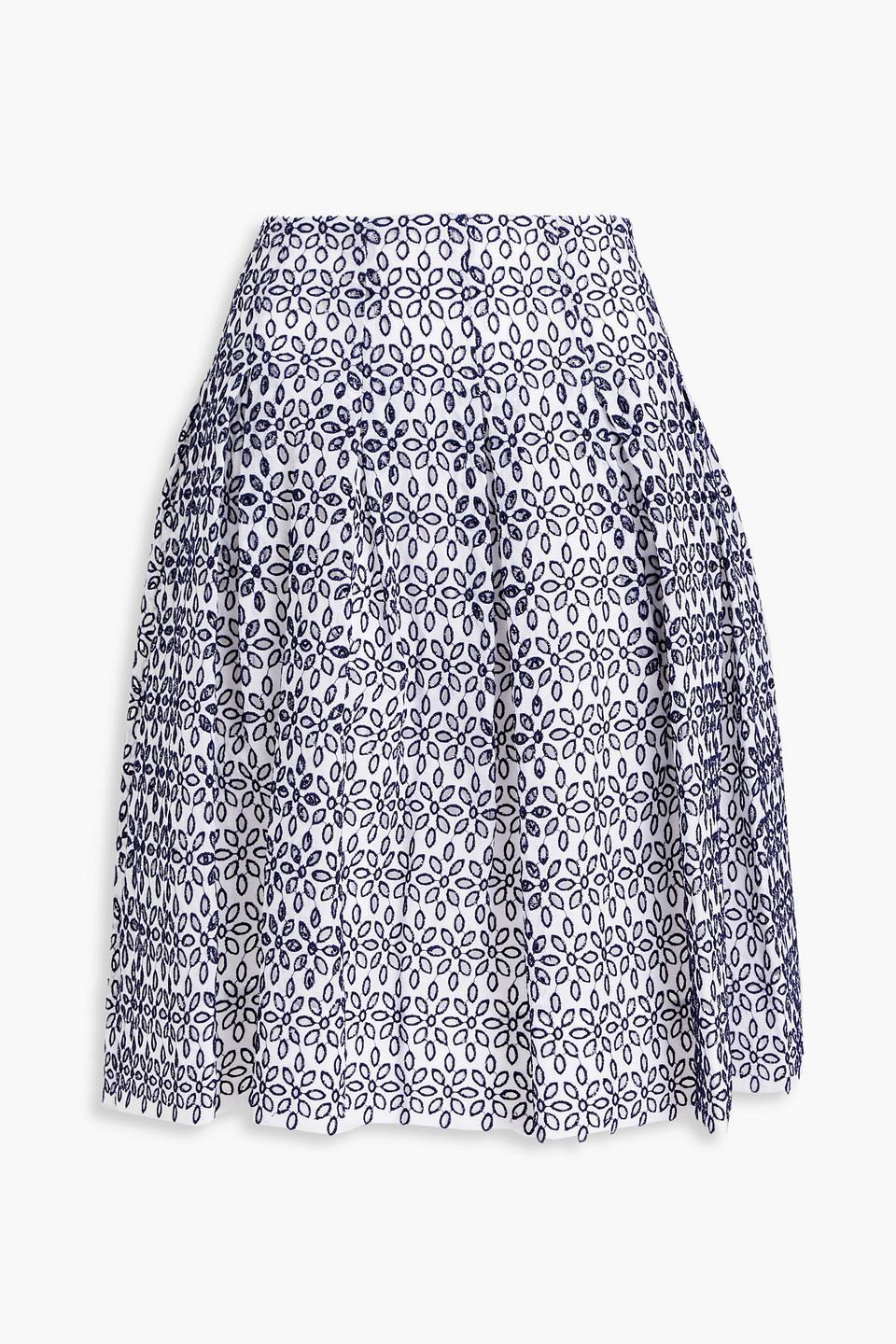 Pleated Broderie Anglaise Cotton-blend Skirt In Navy product image