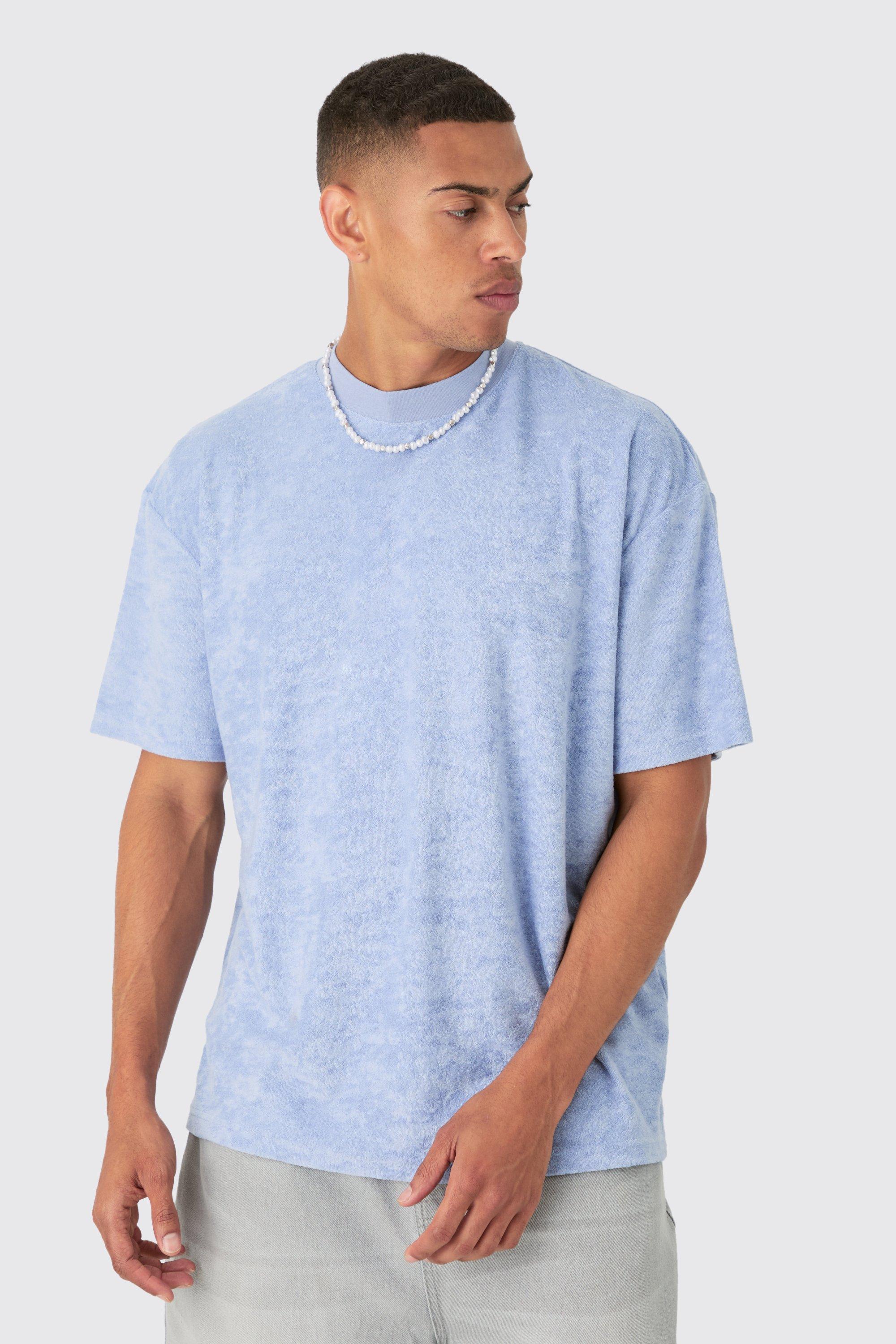 Mens Blue Oversized Extended Neck Towelling T-shirt, Blue Product Image