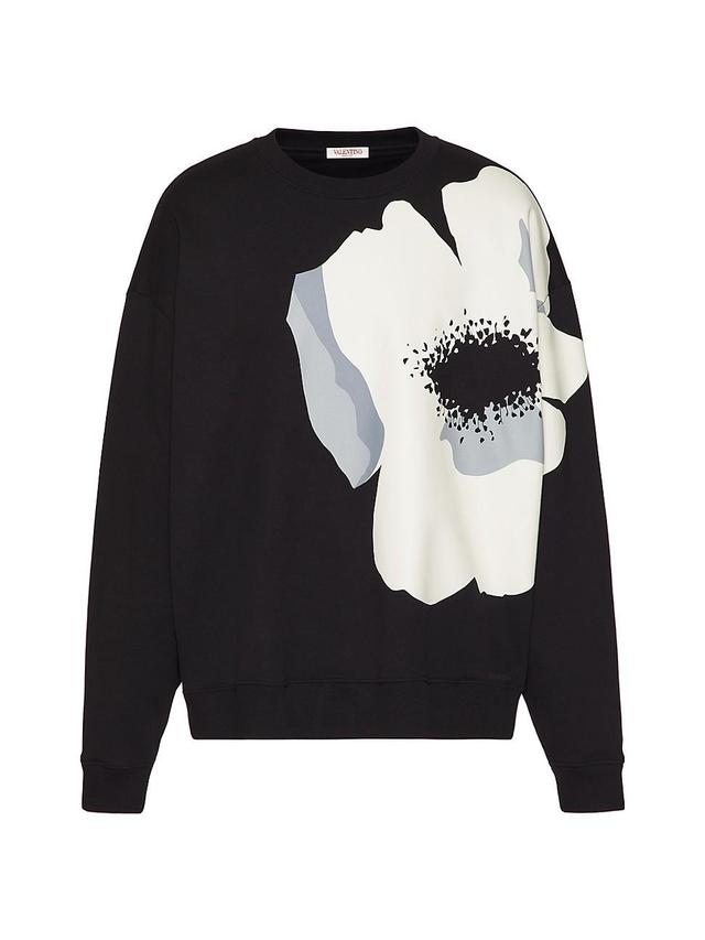 Mens Cotton Crewneck Sweatshirt With Flower Portrait Print Product Image