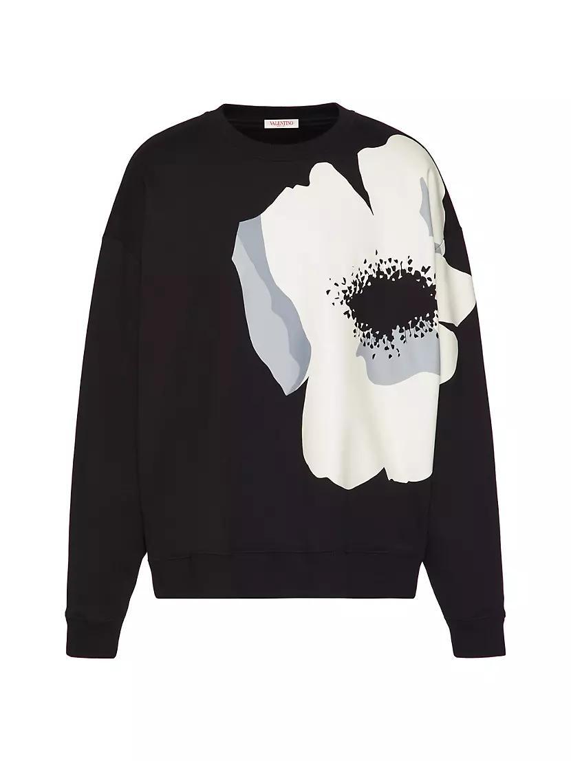 Cotton Crewneck Sweatshirt With Flower Portrait Print Product Image