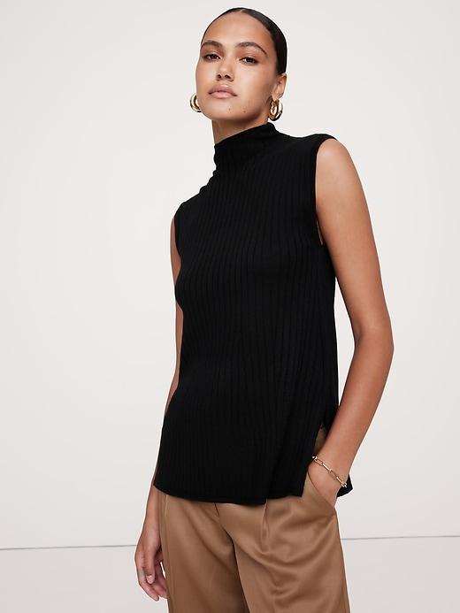 Ribbed Merino Mock-Neck Tank Product Image