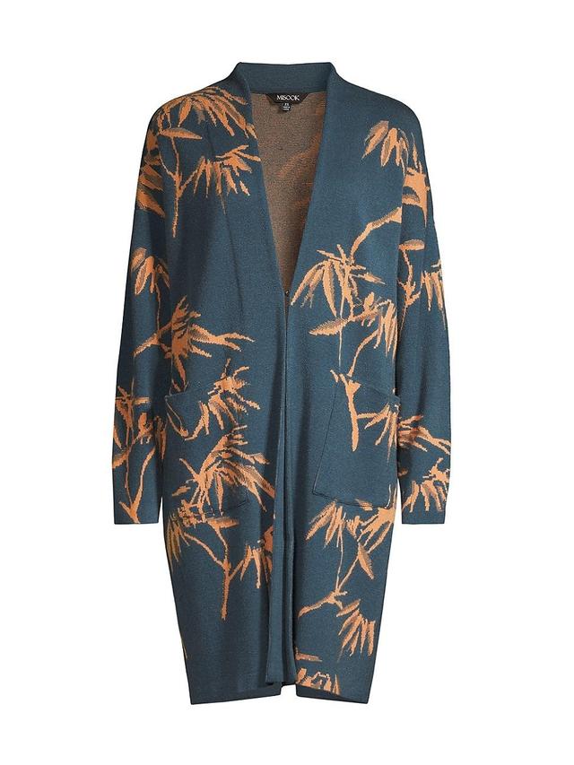 Botanical-Print Long Knit Jacket Product Image