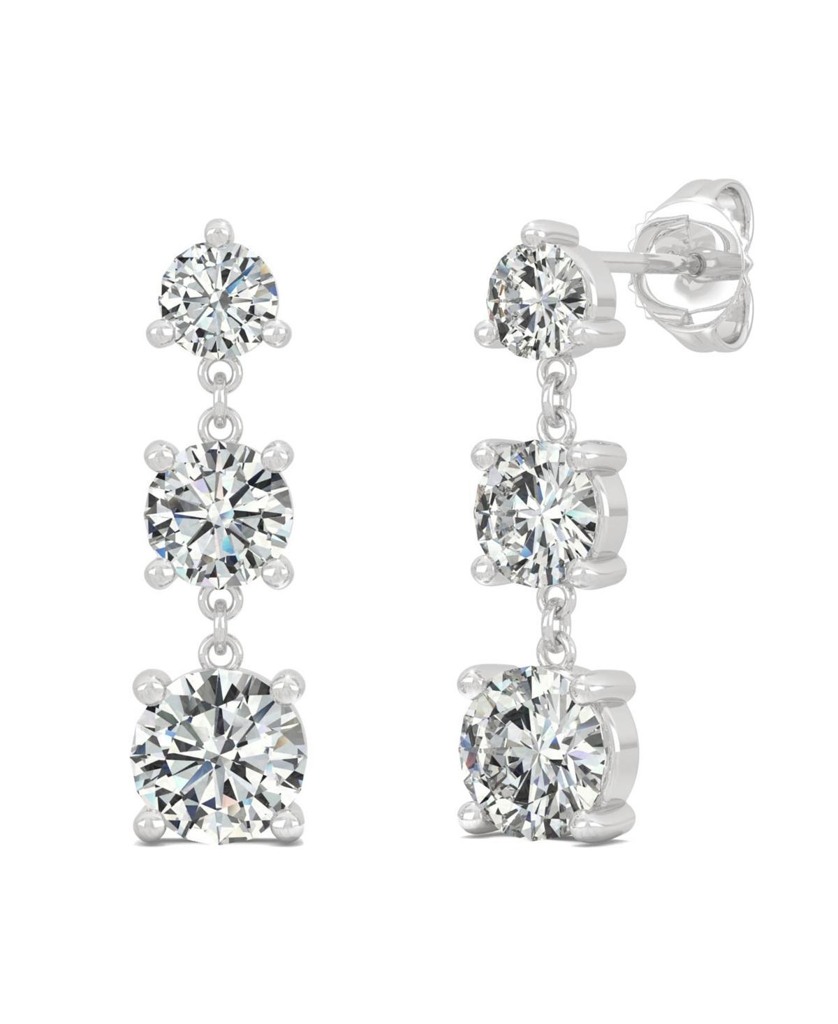 Charles & Colvard 1/5 Ct. T.w. Lab Created Moissanite Three Stone Drop Earrings In 14K White Gold Product Image