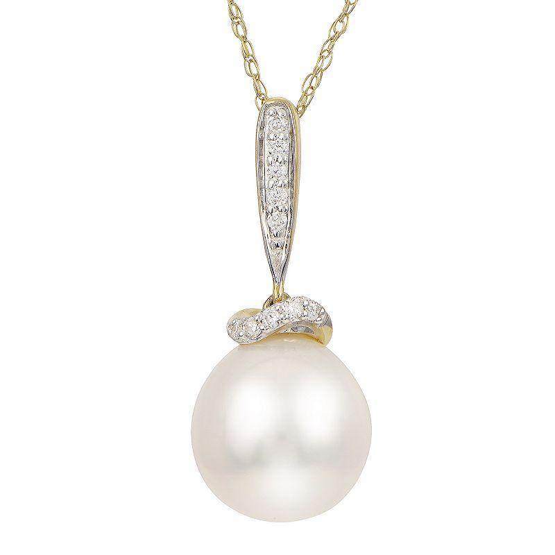 PearLustre by Imperial 14k Gold Freshwater Cultured Pearl & Diamond Accent Pendant Necklace, Womens Product Image