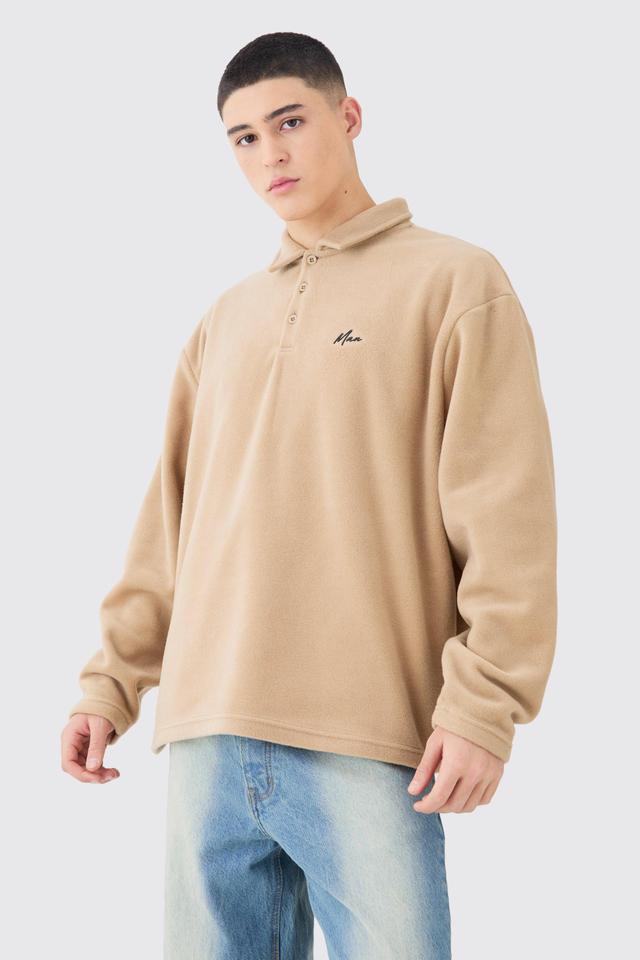 Man Oversized Fleece Rugby Polo | boohooMAN USA Product Image