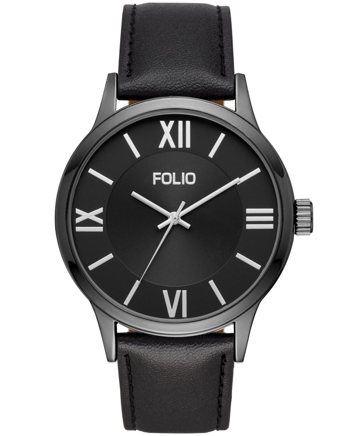 Folio Mens Three Hand Black Polyurethane Watch 45mm - Black Product Image