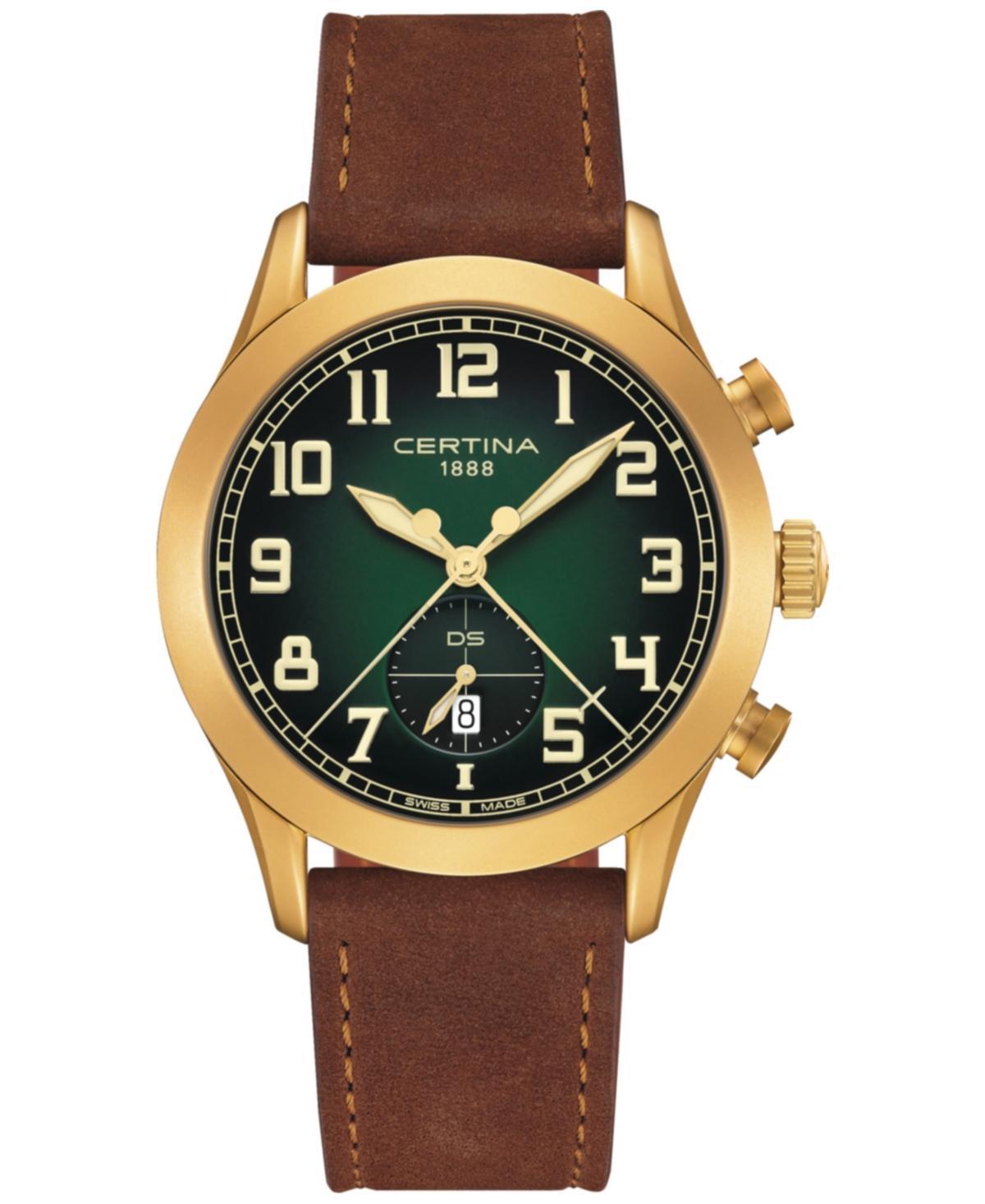 Certina Mens Swiss Chronograph Ds Pilot Brown Strap Watch 43mm - Green Product Image