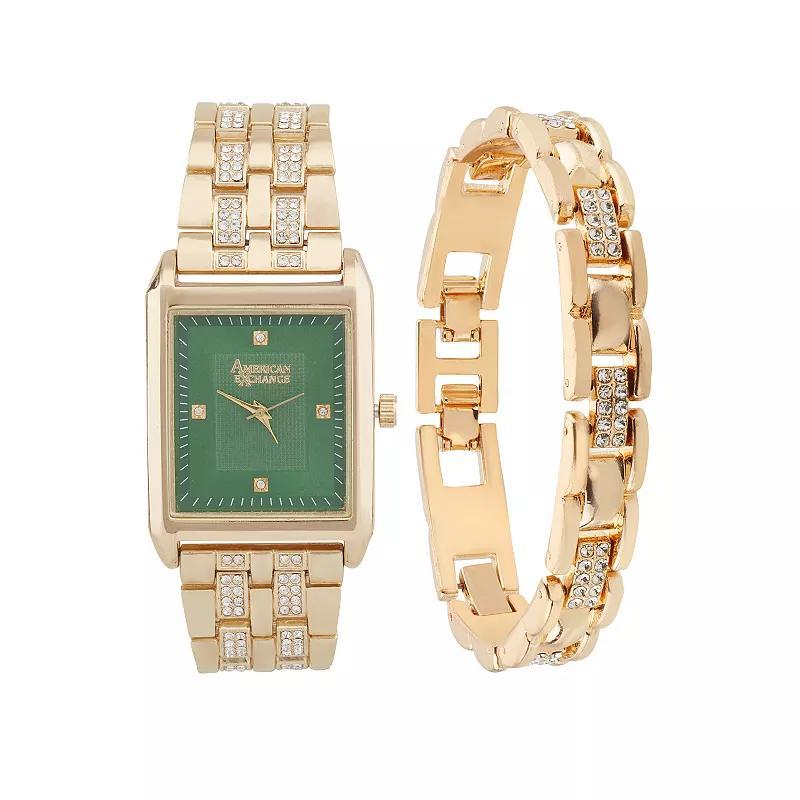 American Exchange Mens Gold Tone Metal Alloy Watch & Bracelet Set Product Image