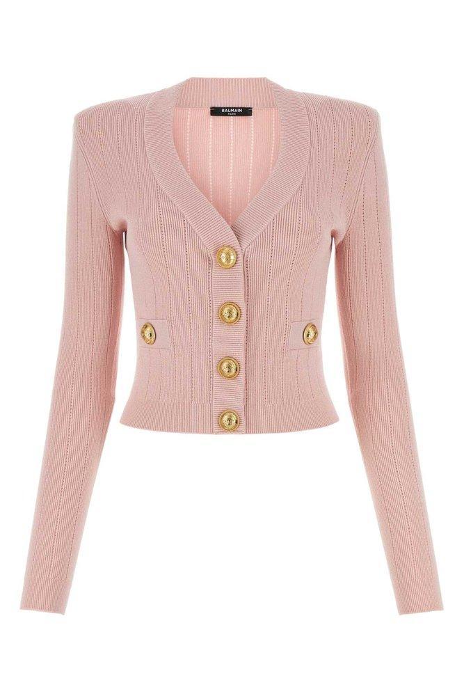 Cropped Knit Cardigan In Pink Product Image