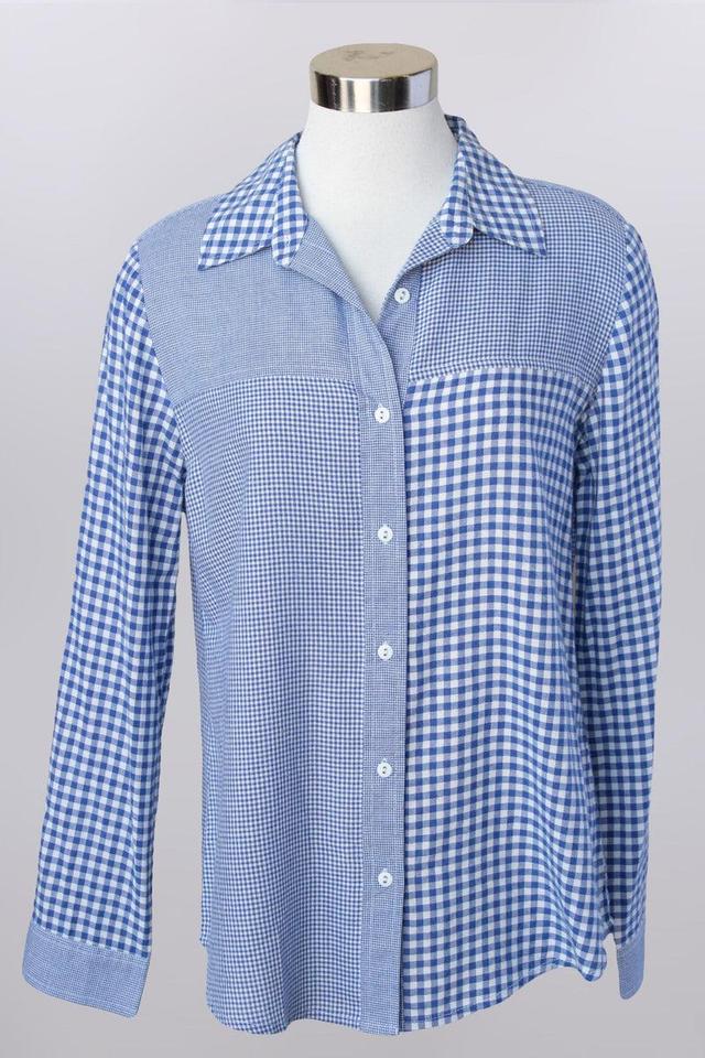 Gingham print 3/4 roll tab sleeve shirt Product Image